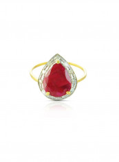 18k Gold 10mm Genuine Drop Cut Ruby 0.12Ct Genuine Diamonds Ring