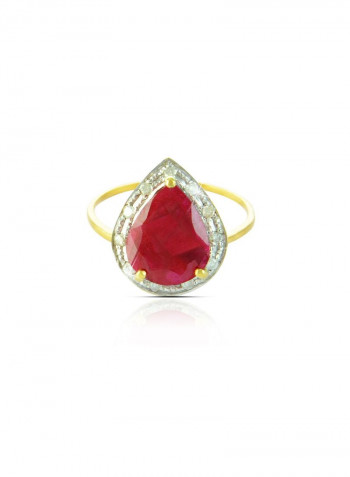 18k Gold 10mm Genuine Drop Cut Ruby 0.12Ct Genuine Diamonds Ring