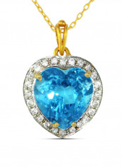 18K Gold Genuine Diamond Swiss Blue Topaz Pendant Necklace 0.14 Carat