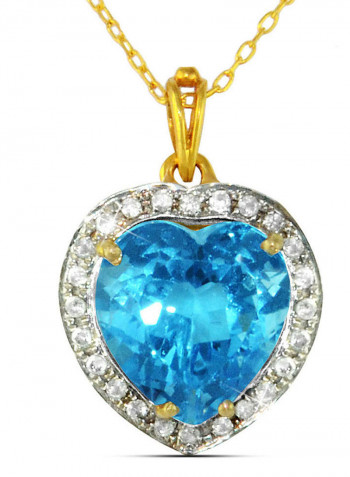 18K Gold Genuine Diamond Swiss Blue Topaz Pendant Necklace 0.14 Carat