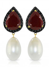 18 Karat Gold 0.24 ct Diamonds Ruby And Pearl Dangle Earrings