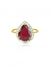 18k Gold 10mm Genuine Drop Cut Ruby 0.12Ct Genuine Diamonds Ring