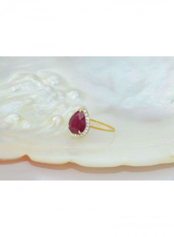 18k Gold 10mm Genuine Drop Cut Ruby 0.12Ct Genuine Diamonds Ring