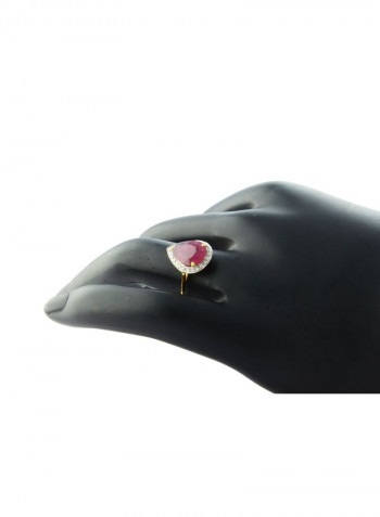 18k Gold 10mm Genuine Drop Cut Ruby 0.12Ct Genuine Diamonds Ring