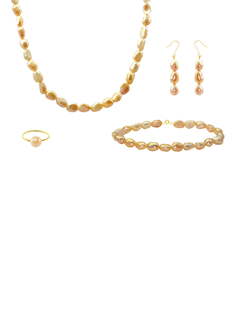 4-Piece 18 Karat Gold Pearl Jewellery Set