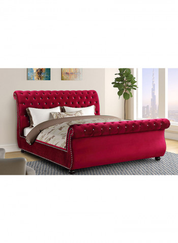 Rolled Top-Tufted King Bed Frame Without Mattress Red 200x200x150cm
