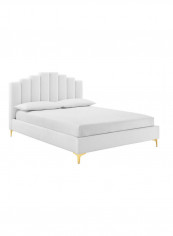 Olivia Velvet upholstered Bed Queen without Mattress in White Color Multicolour 0x0x0cm