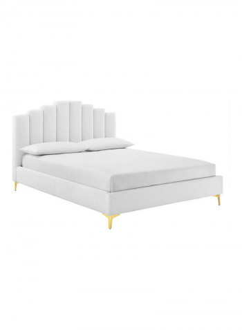 Olivia Velvet upholstered Bed Queen without Mattress in White Color Multicolour 0x0x0cm