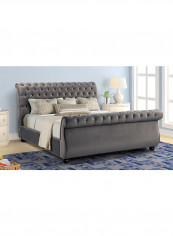 Rolled Top-Tufted King Bed Frame Without Mattress Grey 200x200x150cm