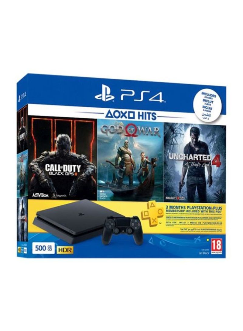 PlayStation 4 Slim 500GB Console And 3 Months PlayStation Plus Membership With 3 Games (Uncharted 4: A Thief's End, God Of War, Call Of Duty: Black Ops 3)
