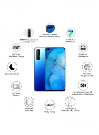 Reno 3 Pro Dual SIM Auroral Blue 8GB RAM 256GB 4G LTE