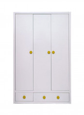 3-Door Zefrish Wardrobe White/Yellow 60x211x135centimeter