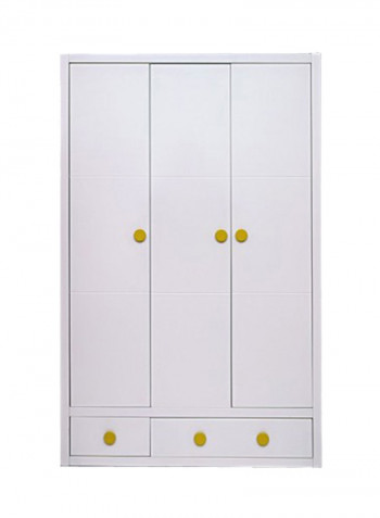 3-Door Zefrish Wardrobe White/Yellow 60x211x135centimeter