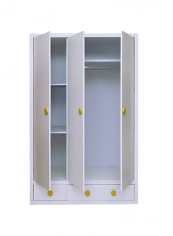 3-Door Zefrish Wardrobe White/Yellow 60x211x135centimeter