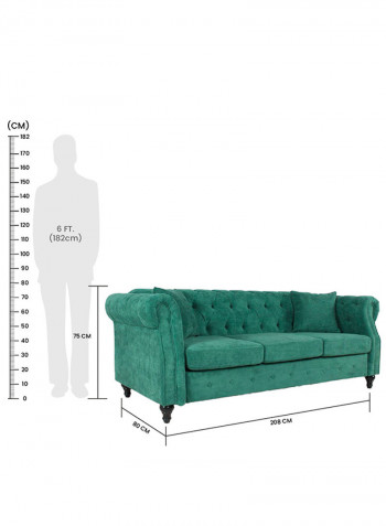 3 Seater Fabric Sofa Green 195x80x75cm