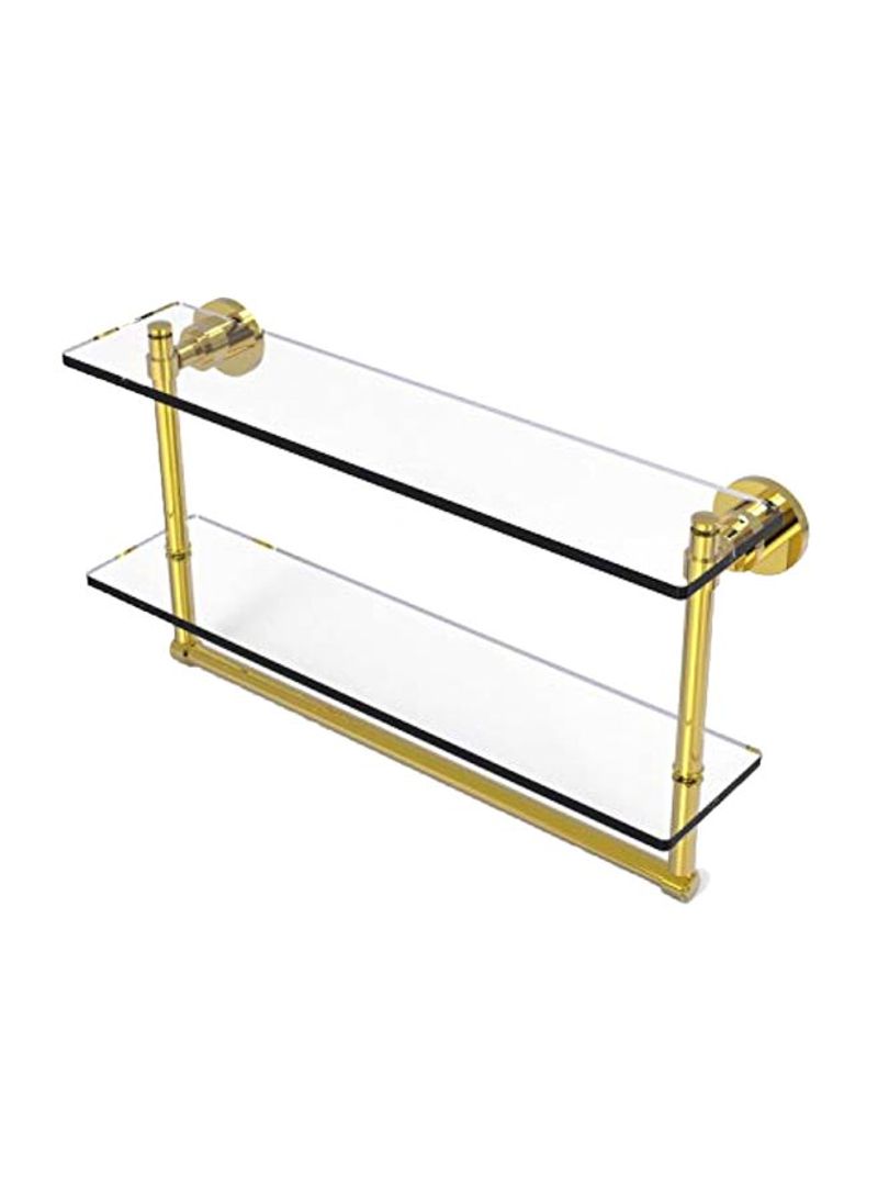 Washington Square Collection Two Tiered Glass Shelf With Towel Bar Clear/gold 22inch
