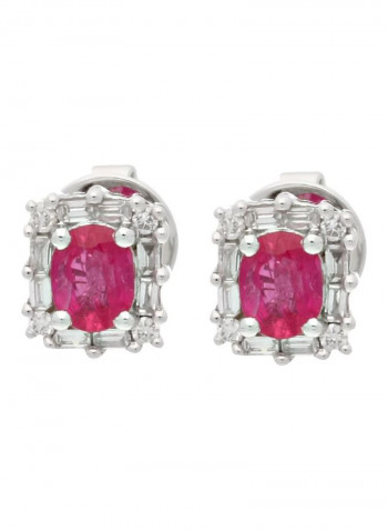 18 Karat White Gold 0.74Ct Ruby And 0.26Ct Diamond Studded Stud Earrings