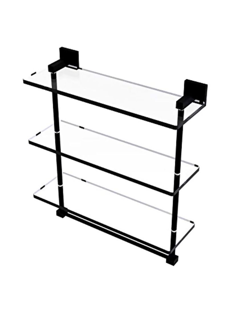 Montero Collection Triple Tiered Integrated Towel Bar Glass Shelf Matte Black/Clear 16inch