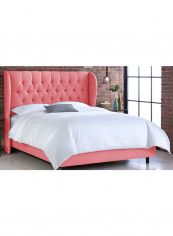 Tufted Linen Wingback Bed With Mattress Peach/White Queen