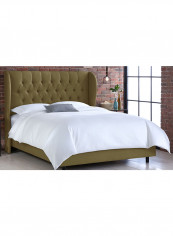 Tufted Linen Wingback Bed Without Mattress Olive Super King