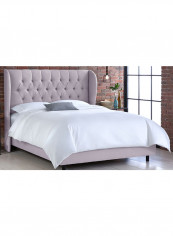 Tufted Linen Wingback Bed With Mattress Grey/White Queen