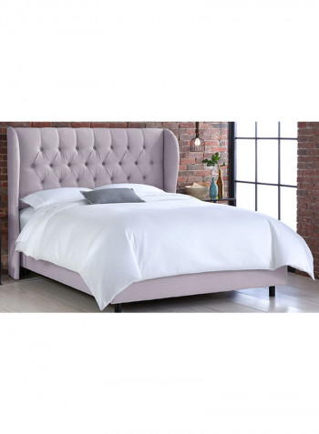 Tufted Linen Wingback Bed With Mattress Grey/White Queen