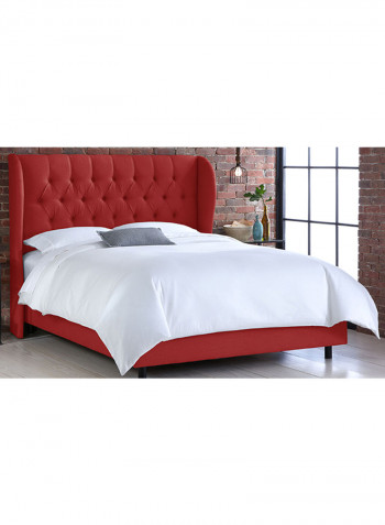 Tufted Linen Wingback Bed With Mattress Red/White Queen