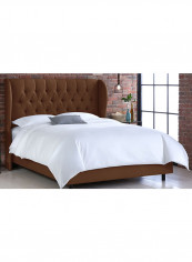 Tufted Linen Wingback Bed With Mattress Brown/White Queen