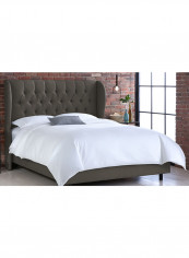 Tufted Linen Wingback Bed With Mattress Dark Grey/White Queen