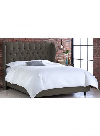 Tufted Linen Wingback Bed With Mattress Dark Grey/White Queen