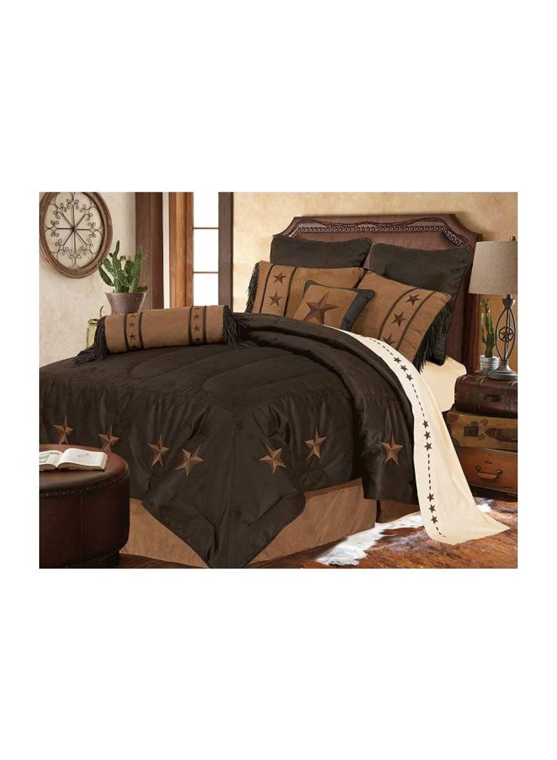 6-Piece Embroidered Comforter Set Polyester Brown Queen