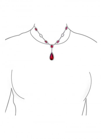 Rhodium Plated Brass Cubic Zirconia And Ruby Studded Necklace And Earrings Set