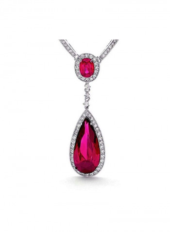Rhodium Plated Brass Cubic Zirconia And Ruby Studded Necklace And Earrings Set