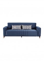 3-Seater Sofa Bed With Cushion And Storage Blue/Brown/Gold