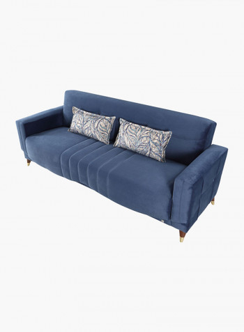 3-Seater Sofa Bed With Cushion And Storage Blue/Brown/Gold