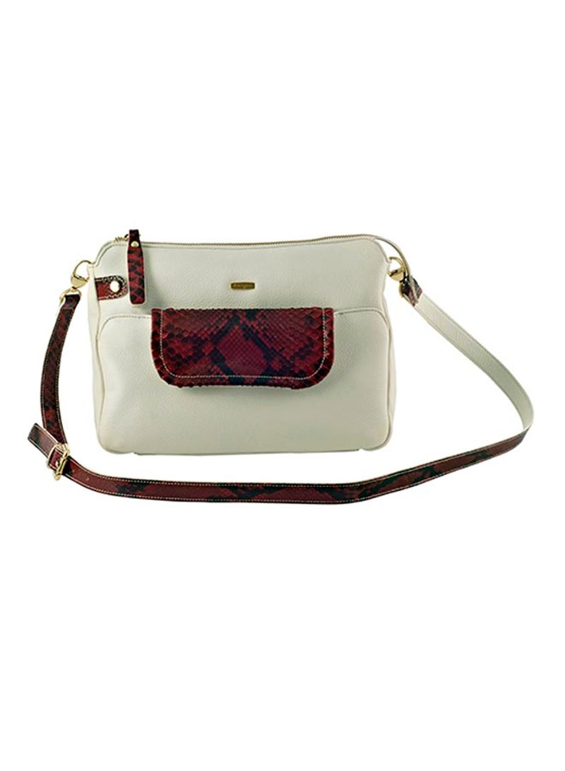 Melange Leather Shoulder Bag White/Red
