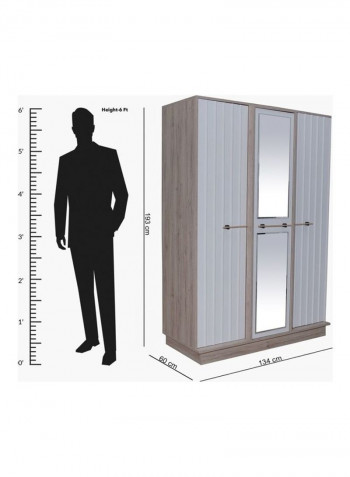 Portland 3-Door Wardrobe With Mirror White 134x193x60cm