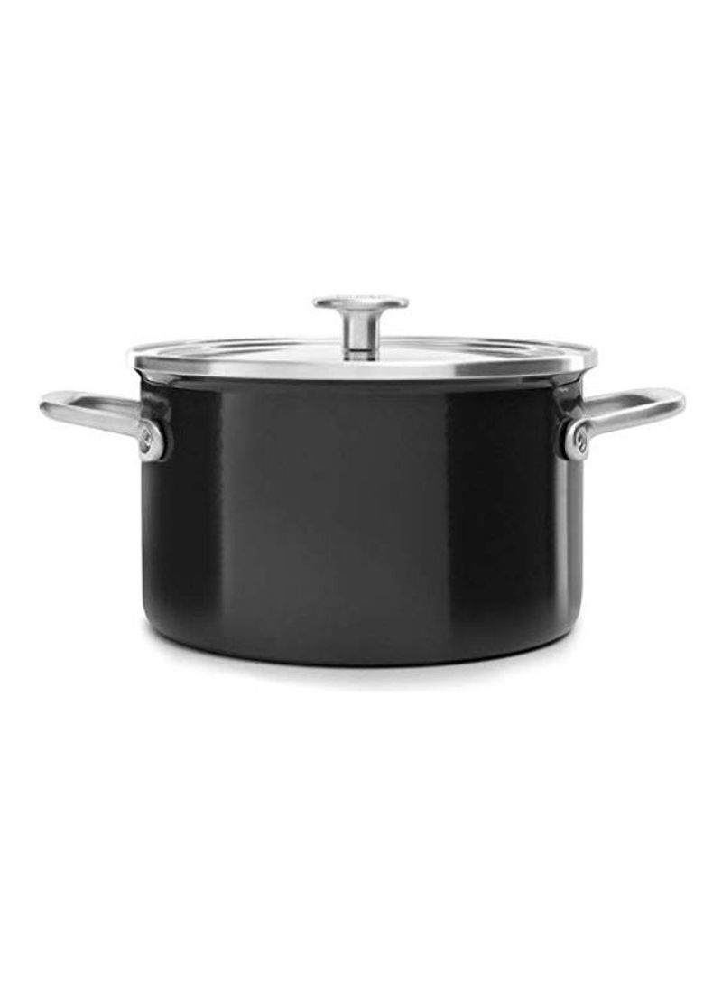 Enamel Cooking Pan With Lid Black 24cm