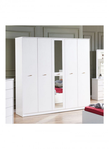 Harley 5-Door Wardrobe With Mirror White 210x55x210cm