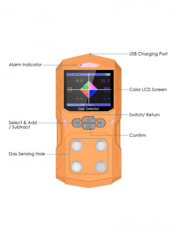 4-in-1 Rechargeable Gas Meter with Colour LCD Screen Orange