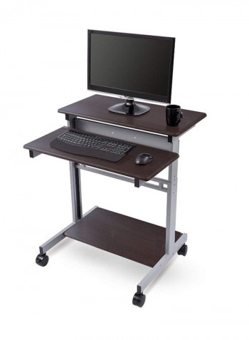 Ergonomic Standing Desk With Shelves Dark Walnut/Silver