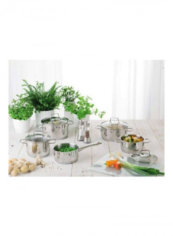 5-Piece Cookware Set Silver 3x Pot(16,20,16), 1x Saucepan (16)cm