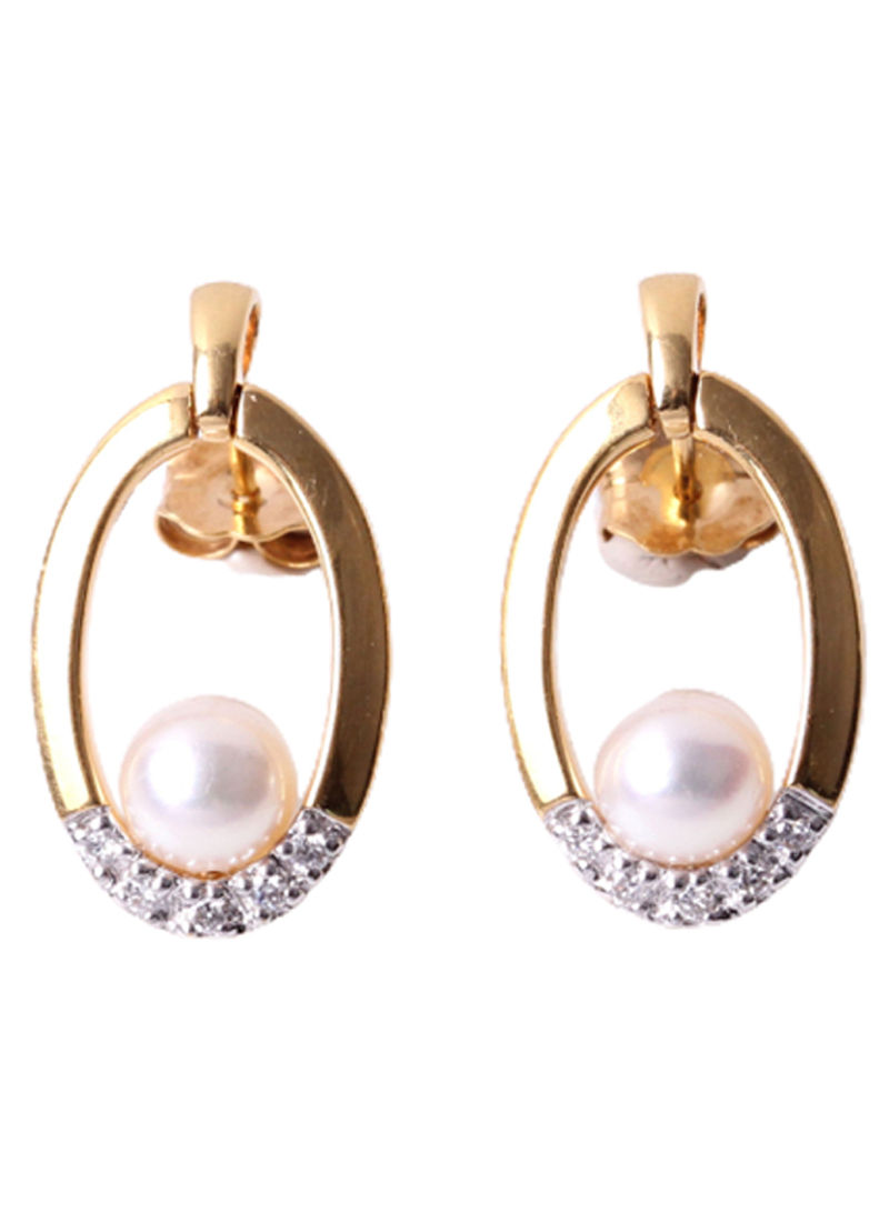 18K Gold Freshwater Pearl And Diamond Stud Earrings