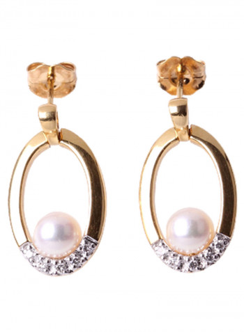 18K Gold Freshwater Pearl And Diamond Stud Earrings