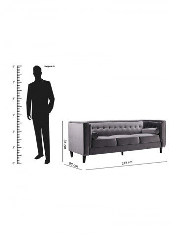 Sheena 3-Seater Sofa With 2-Bolster Cushions Grey 89x213cm