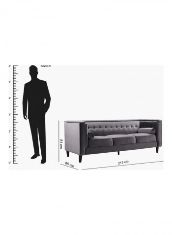 Sheena 3-Seater Sofa With 2-Bolster Cushions Grey 89x213cm