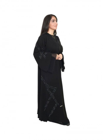 Crepe Fabric and Chiffon with Sleeves Abaya Black
