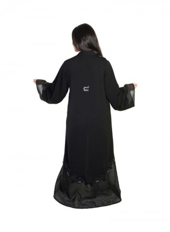 Crepe Fabric with Embroidery and Hand Work Abaya Black