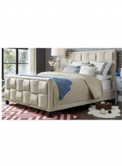 Cotton and Polyester Upholstered Bed Beige