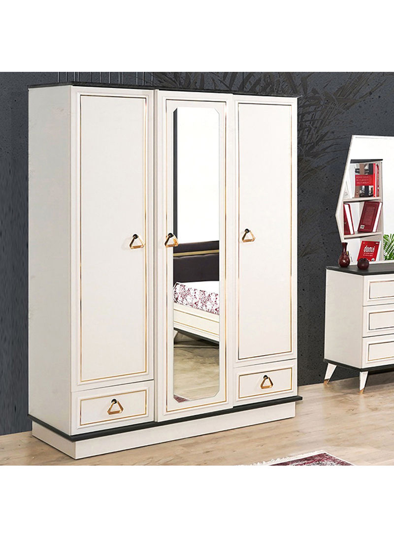 Messina 3-Door Wardrobe With 2 Drawers And Mirror Black/White 134x190x60.5cm